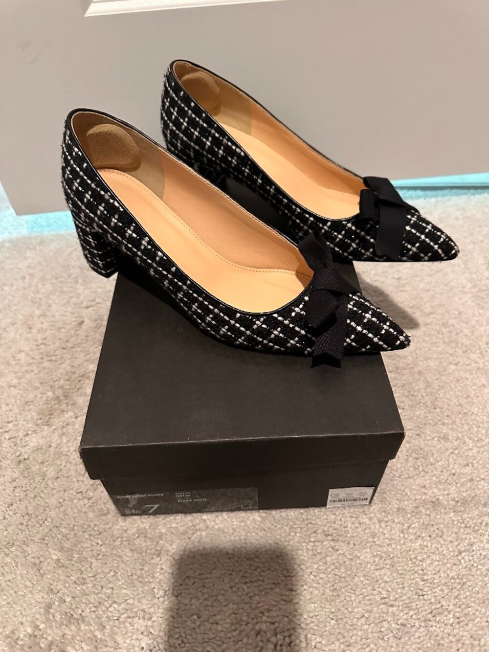 JCrew - pointed, tweed pump with black bow
